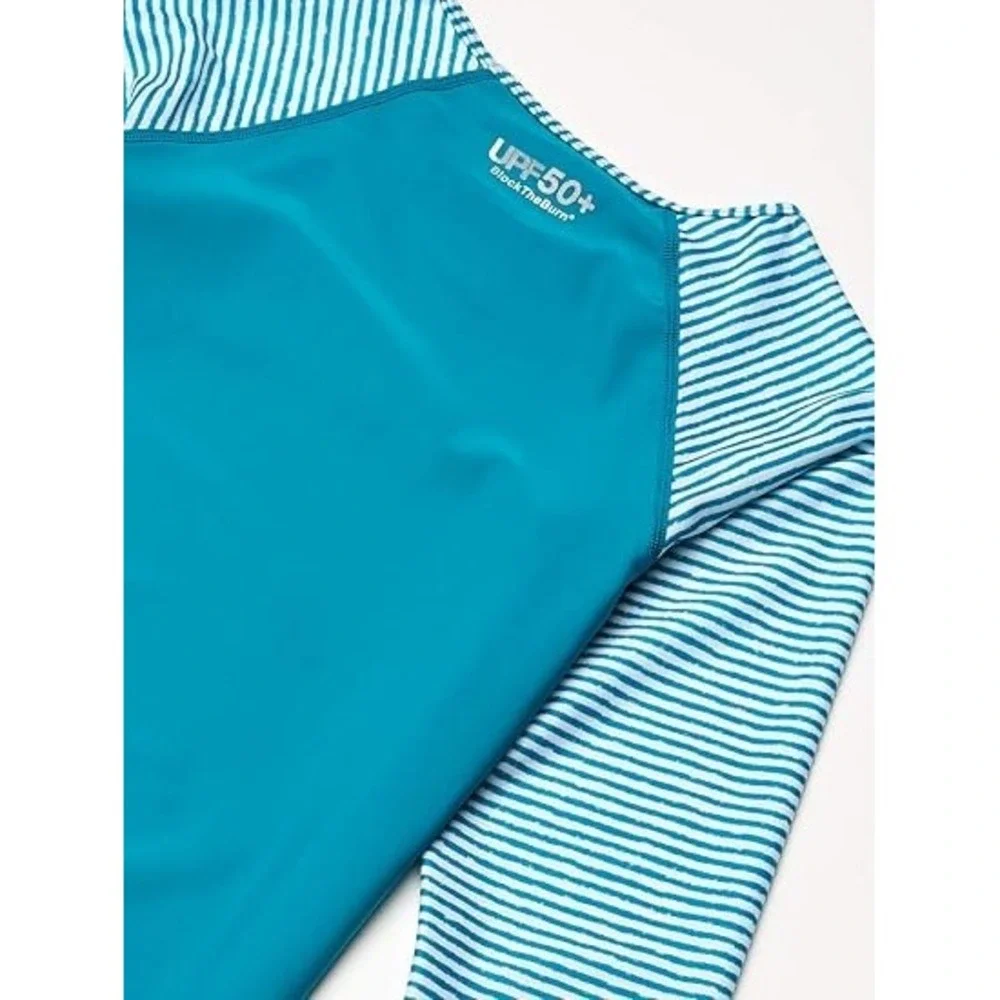 Speedo Girls' Swim Shirt Long Sleeve Rashguard - UPF 50+, Blue Combo, Medium